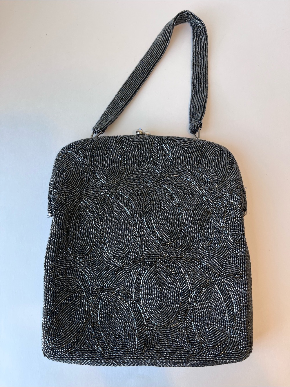 Vintage Black Beaded Evening Bag Kisslock Purse Japan